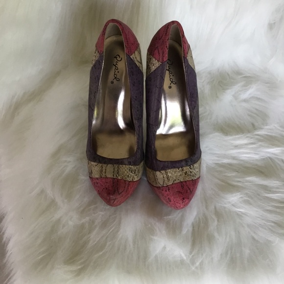 Qupid Multicolor Snake Skin Heels Size 6 - Picture 5 of 6